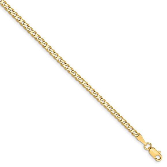 14k Yellow Gold 2.3mm Solid Beveled Curb Chain Anklet, 10 Inch - Picture 1 of 5